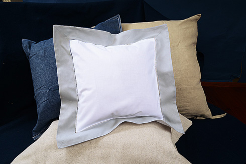 Hemstitch Baby Square Pillow 12x12" with Slate Gray border